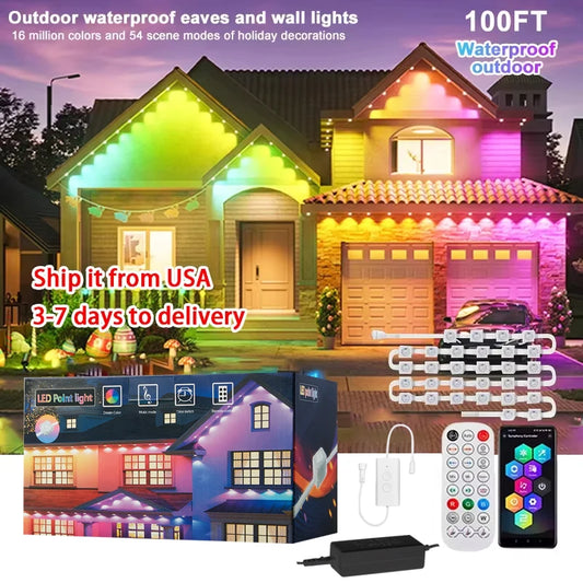 Permanent Outdoor Smart RGBIC Eaves LED Fairy String Lights for Christmas Holiday Decorations