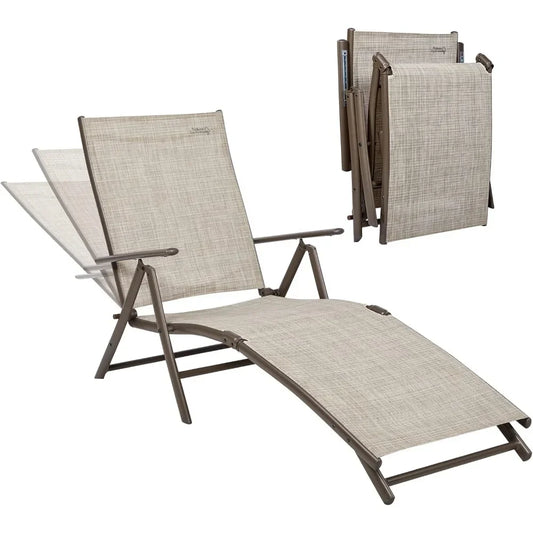 Outdoor Chaise Lounge Chairs Set of 2, Aluminum Patio Lounger Pool Furniture Adjustable Folding Recliner Chair for Beach