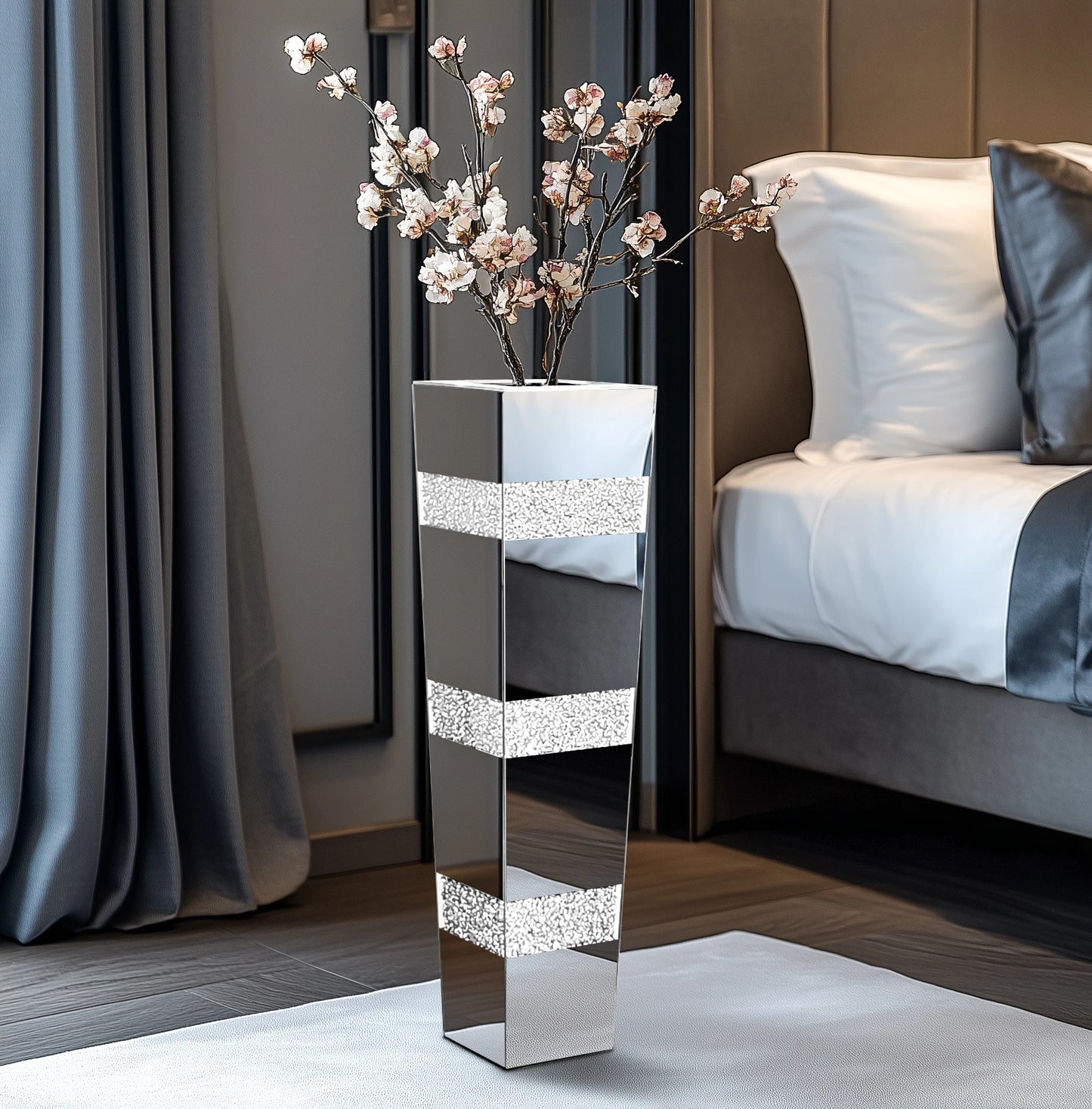 Tall Floor Mirror Vase Large Crushed Diamond Glass Vase for Modern Home Decor Crystal Centerpiece for Living Room Wedding Hotel