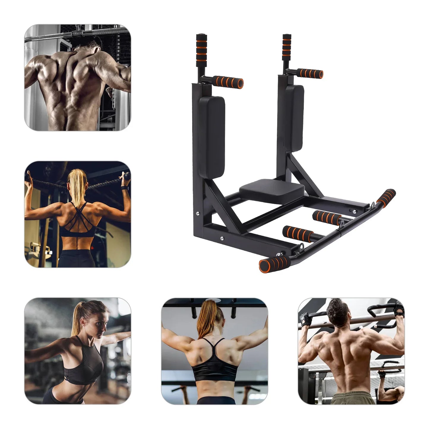 200kg Load-bearing Wall-mounted Dip Stand Steel Fitness Pull-up Bar 37.4*30.3in Home Gym Exercise Equipment for Indoor Workout