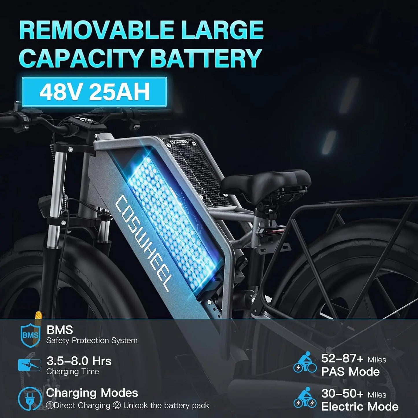 COSWHEEL Electric Bike for adult 1500W 26Inch Electric Off Road Mountain Bike Fat tires 48V 25AH hydraulic brake ebike bicycle