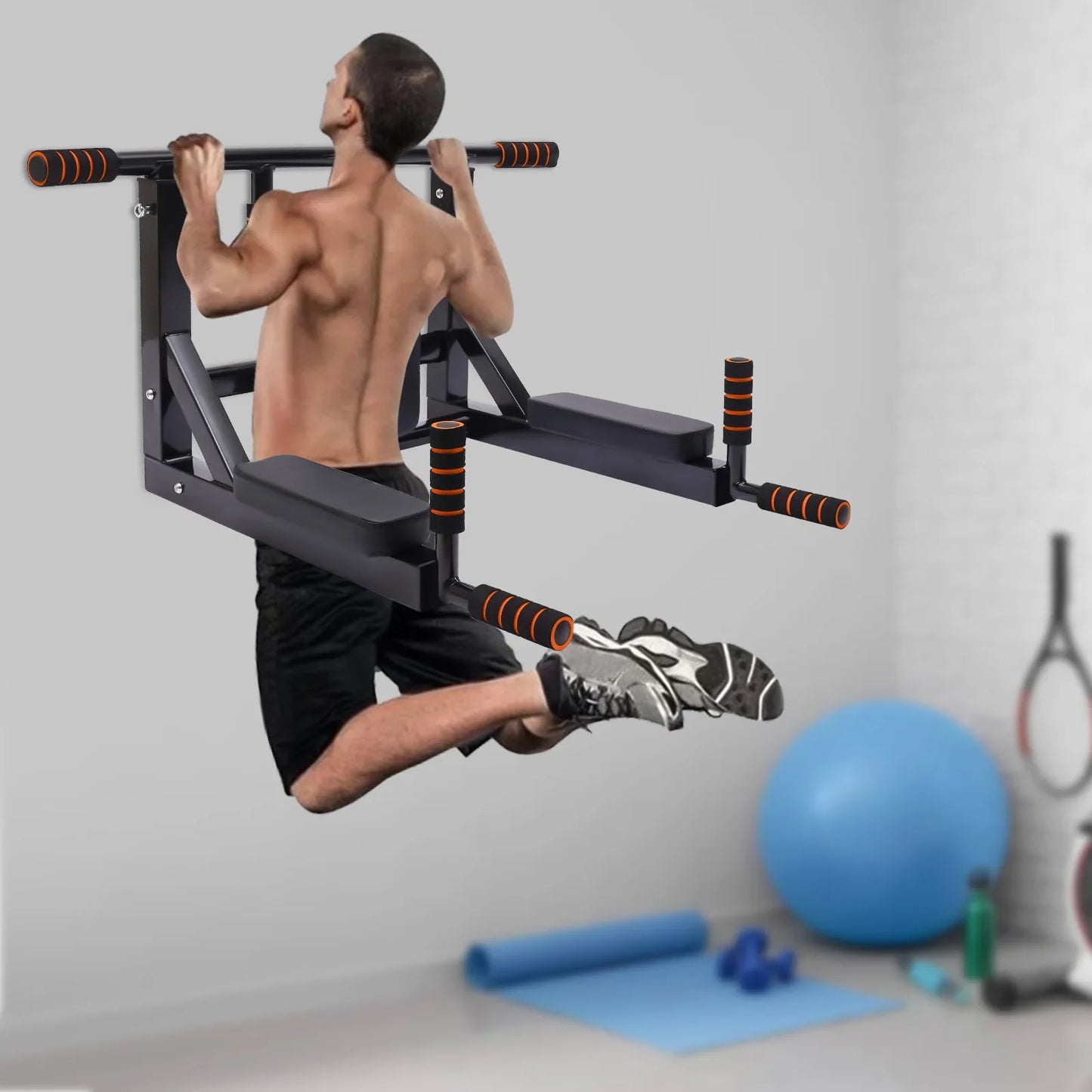 200kg Load-bearing Wall-mounted Dip Stand Steel Fitness Pull-up Bar 37.4*30.3in Home Gym Exercise Equipment for Indoor Workout