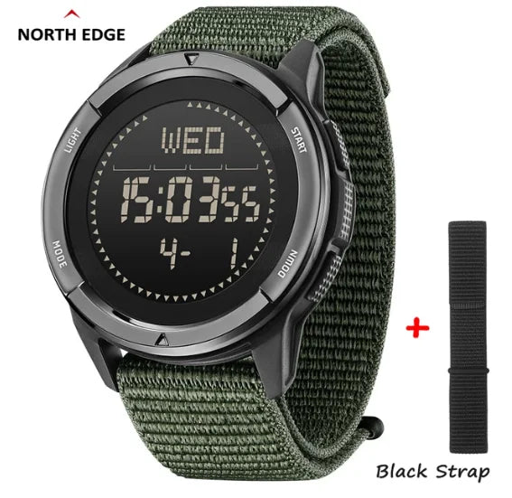 NORTH EDGE Watch for Men ALPS 45MM Outdoor Sports Swimming Metronome Compass Waterproof Carbon Fiber Case Nylon Strap Men Watch