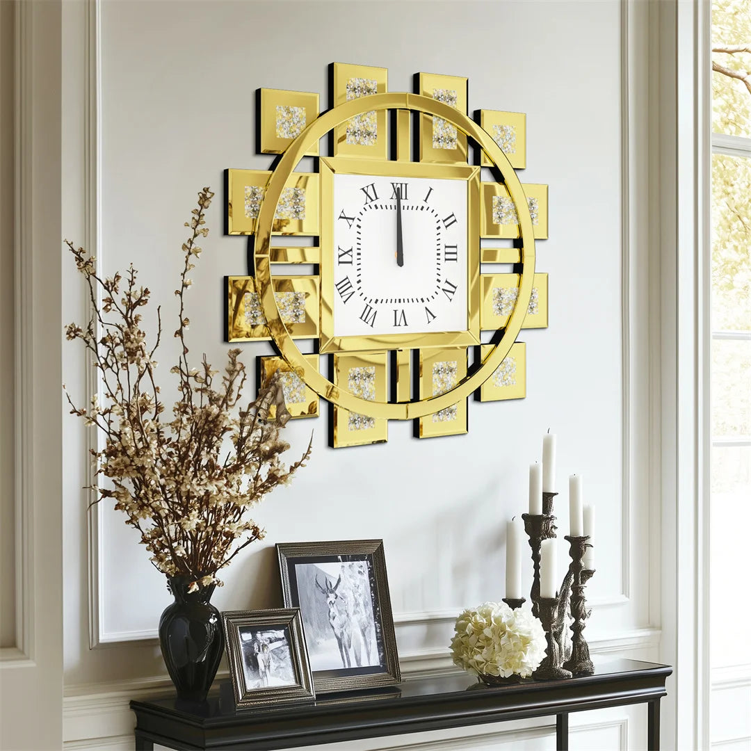 60CM Irregular Decorative Wall Clock with Silver/ Golden Crystal Crushed Diamond Inlay Battery Operated