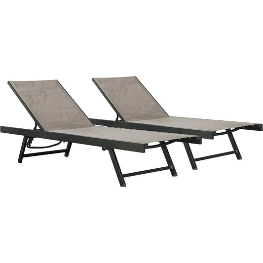 Aluminum Urban Sun Lounger 2 Pack, Full Recline, Made with Premium Phifertex Outdoor Fabric - 265 lb Capacity (Cocoa)