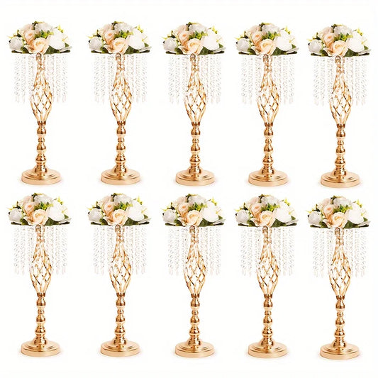 10pcs Metal Flower Vases Crystal Flower Stand Wedding Centerpieces For Tables Party Dinner Event Restaurant Hotel Decoration
