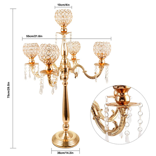 Gold Crystal Candle Holders for Wedding Party Home Decoration Centerpieces, Halloween Christmas  Room Decor  5 Arms Candlestick