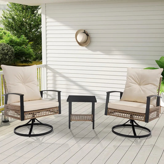 Swivel Outdoor Chairs Set of 2 with Side Table, 3 Pieces Patio Bistro Set with Armrests