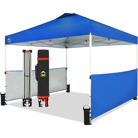 Canopy Tent, 10 x 10 Foot Portable Pop Up Outdoor Shelter with 2 Half Sidewalls, 1 Push Center Lock, UV Protection,
