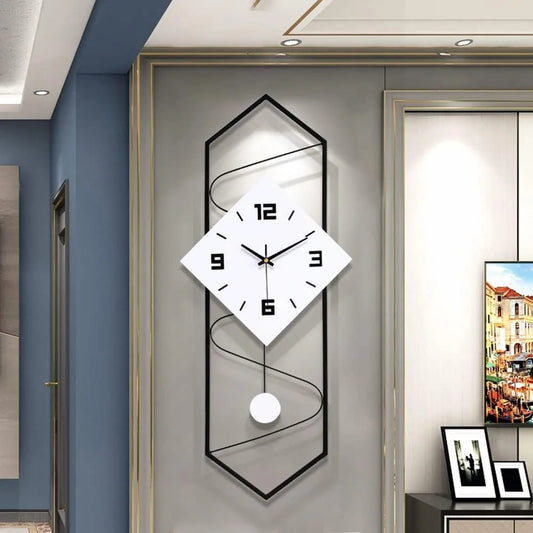 Swing Quartz Silent Wall Clock Large Metal Modern Pendulum Home Decor Clock with Hook