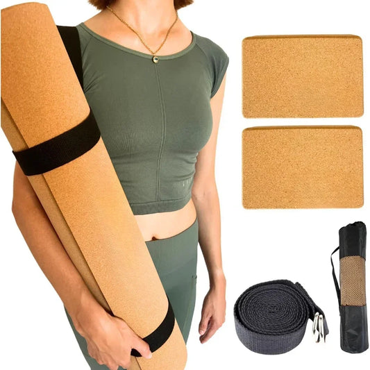 Premium Cork Yoga Kit 5-Pieces Eco-Friendly Home Gym