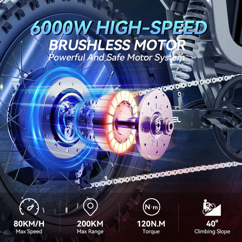 Coswheel 72V Electric Bike Motorcycles R19 6000W Dirt Mountain Bike 72V 40AH Battery Lightweight Off-Road EBike For Adult
