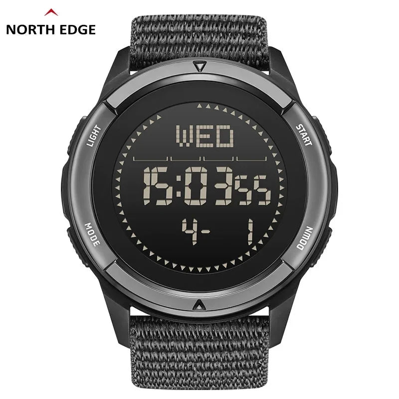 NORTH EDGE Watch for Men ALPS 45MM Outdoor Sports Swimming Metronome Compass Waterproof Carbon Fiber Case Nylon Strap Men Watch