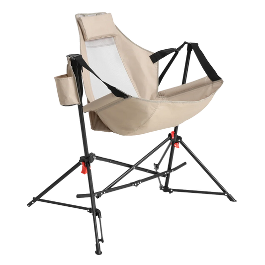 Hammock Camping Chair, Folding Portable Rocking Chair, Aluminum Alloy Adjustable Back Swinging Chair With Pillow Cup Holder, Rec