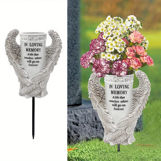 Waterproof Garden Statue with Spiked Angel Wings for Cemetery Tomb Decoration