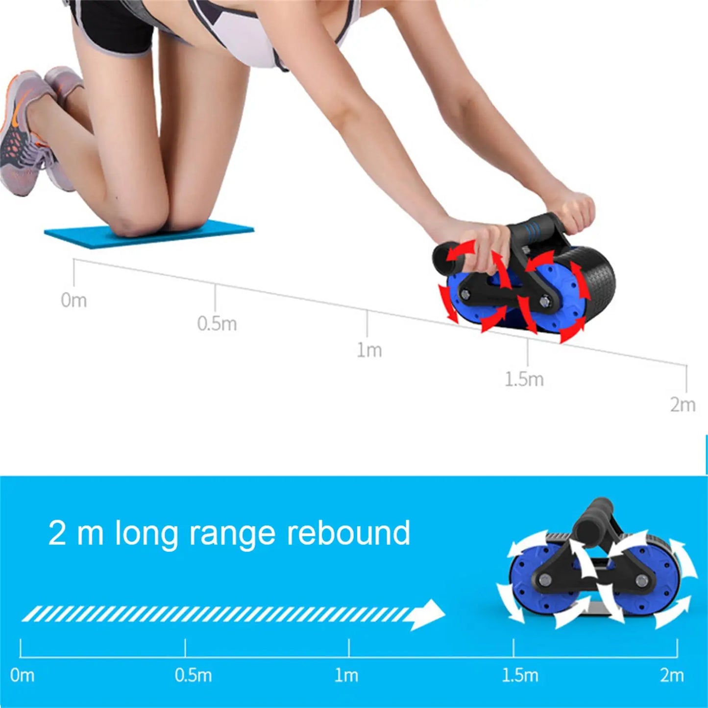 Fitness Equipment Springback Wheels Roller Domestic Abdominal Exerciser Push‑up Training Mute Fitness Equipment Blue