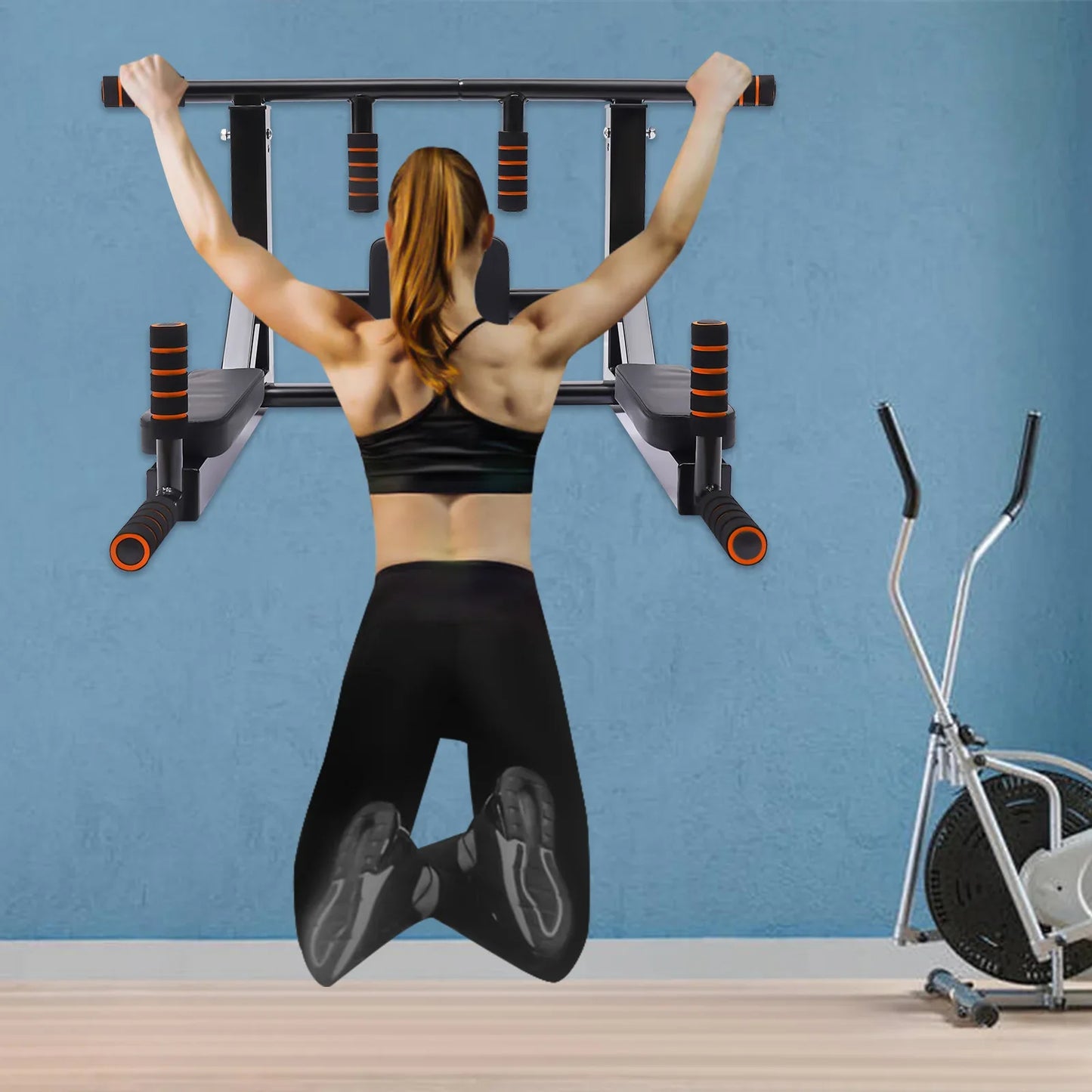 200kg Load-bearing Wall-mounted Dip Stand Steel Fitness Pull-up Bar 37.4*30.3in Home Gym Exercise Equipment for Indoor Workout