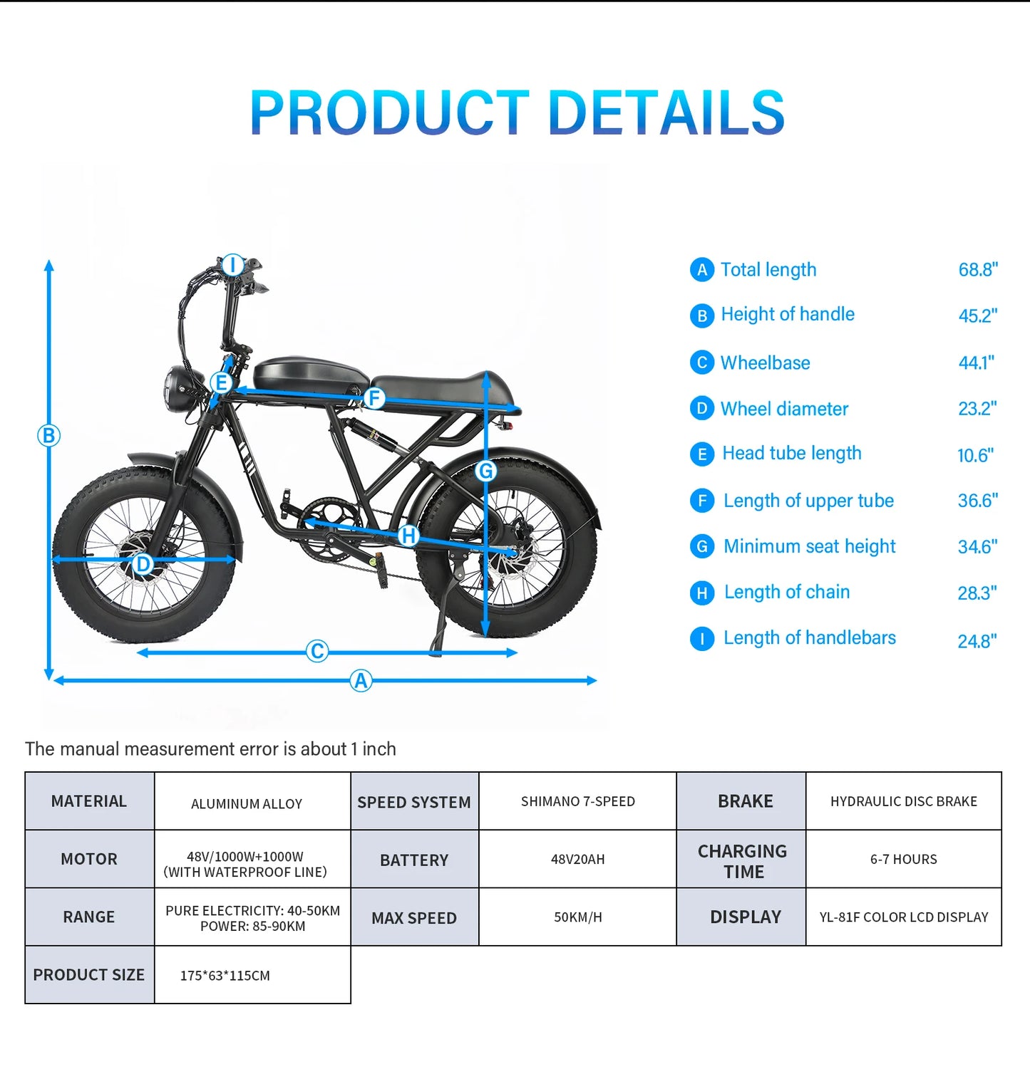 1000W+1000W Adult Fat Tire Mountain Electric Motorcycles Bike, Portable Electric Bicycle With Pedals With 48V 20AH Battery