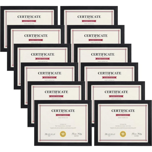 Black 8.5x11 Picture Frame Set of 12 Wall Decoration Multi Frames for Award Certificate Document Diploma