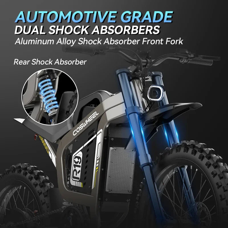 Coswheel 72V Electric Bike Motorcycles R19 6000W Dirt Mountain Bike 72V 40AH Battery Lightweight Off-Road EBike For Adult