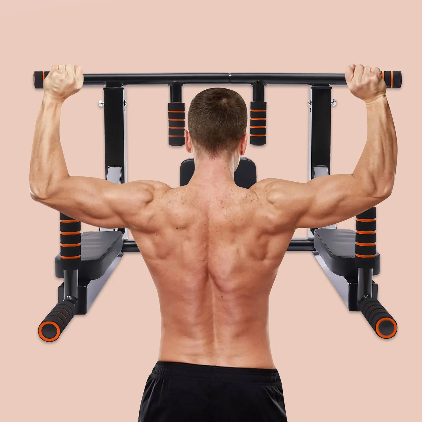 200kg Load-bearing Wall-mounted Dip Stand Steel Fitness Pull-up Bar 37.4*30.3in Home Gym Exercise Equipment for Indoor Workout