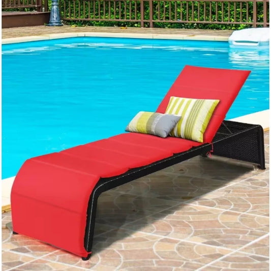 Adjustable Height Rattan Wicker Outdoor Patio Recliner Chair Chaise Lounge with Cushion