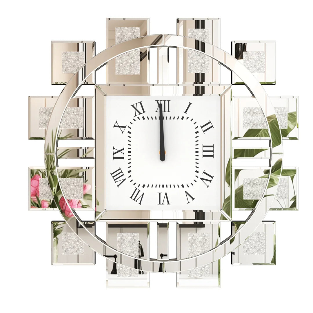 60CM Irregular Decorative Wall Clock with Silver/ Golden Crystal Crushed Diamond Inlay Battery Operated