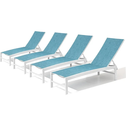 Patio Aluminum Chaise Lounge Chair, Set of 4 Outdoor Recliner Lounge Chair Sun Loungers, All Weather Chaise