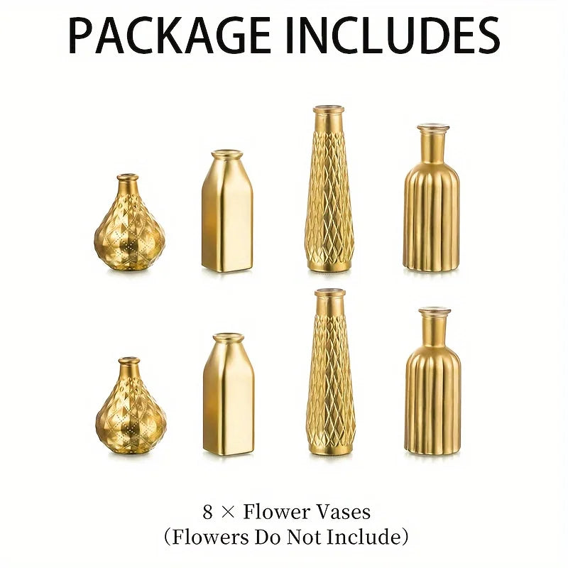 Cylindrical Gold Glass Vase with Gilded Finish Antique Art Style for Home Decoration and Table Centerpiece