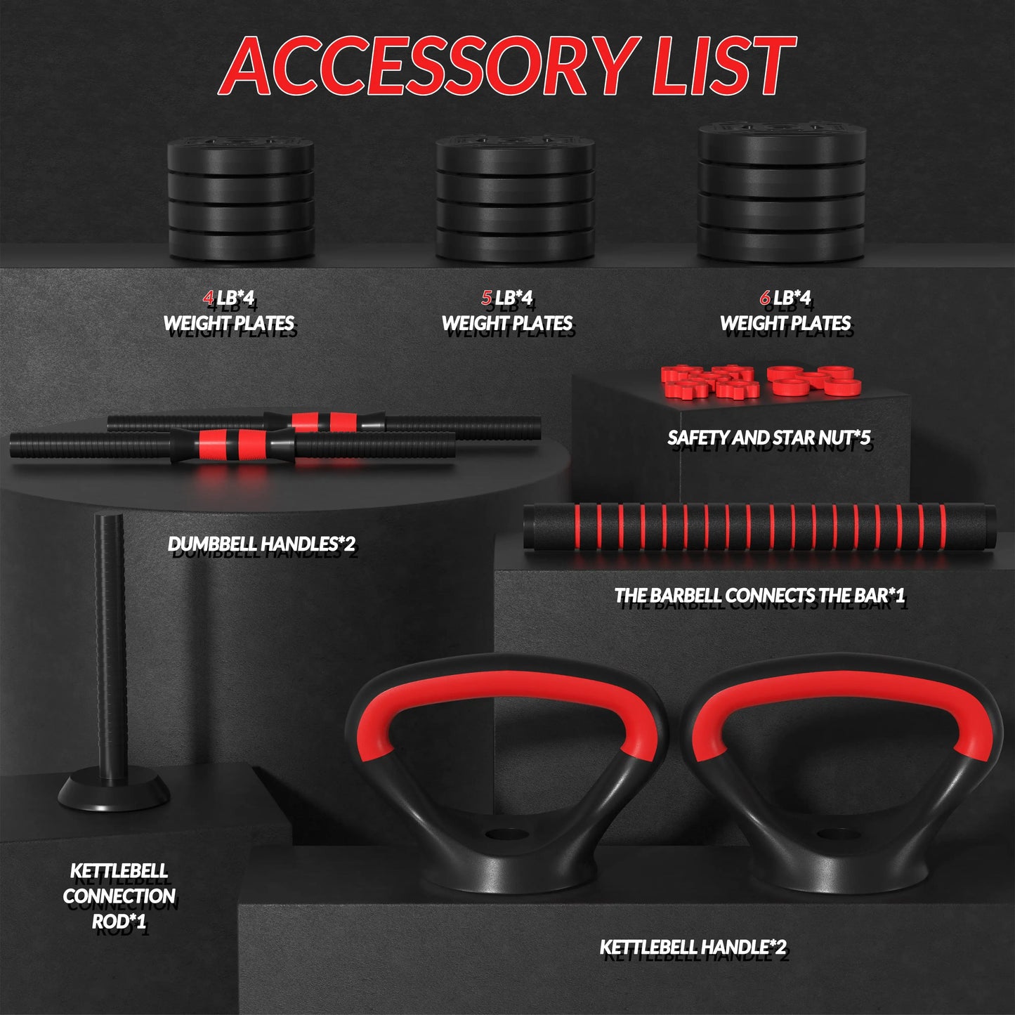 Portable Changeable Dumbbell and Barbell Kettlebell Set