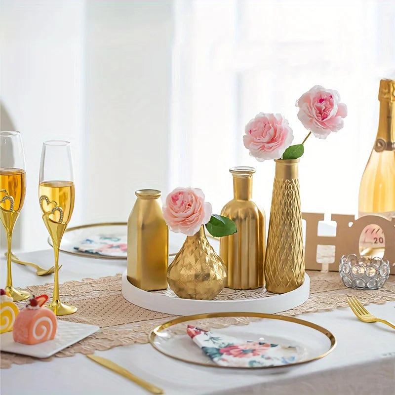 Cylindrical Gold Glass Vase with Gilded Finish Antique Art Style for Home Decoration and Table Centerpiece