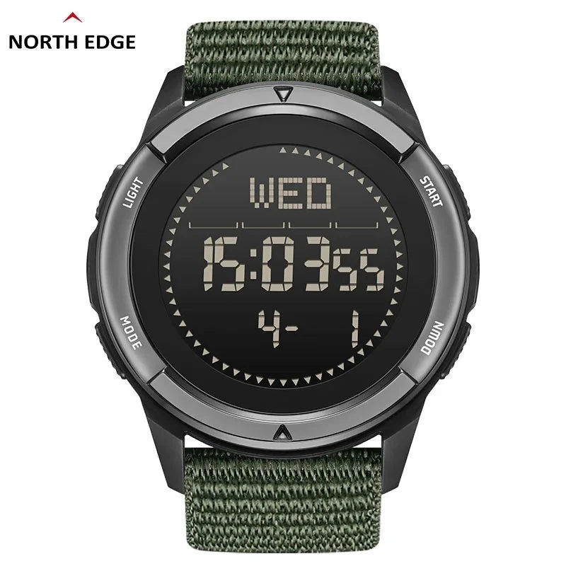 NORTH EDGE Watch for Men ALPS 45MM Outdoor Sports Swimming Metronome Compass Waterproof Carbon Fiber Case Nylon Strap Men Watch