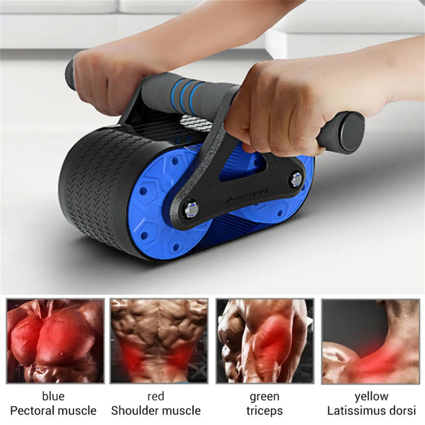 Fitness Equipment Springback Wheels Roller Domestic Abdominal Exerciser Push‑up Training Mute Fitness Equipment Blue