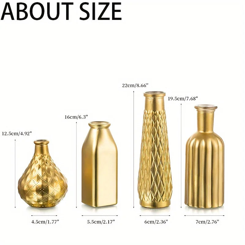 Cylindrical Gold Glass Vase with Gilded Finish Antique Art Style for Home Decoration and Table Centerpiece