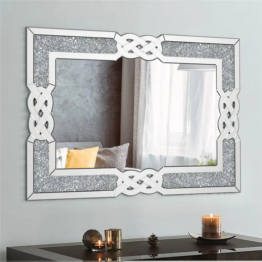LUVODI Wall Decorative Mirror Silver Crystal Crush Glass Mirror for Living Room/Bed/Dining Room/Bath Room Decor