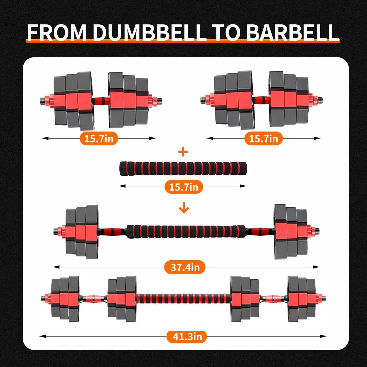 Adjustable Dumbbell To Barbell Fitness Set 44Lbs Anti Slip Grip 3 In 1 Home Gym Strength Training Barbell Weight Set