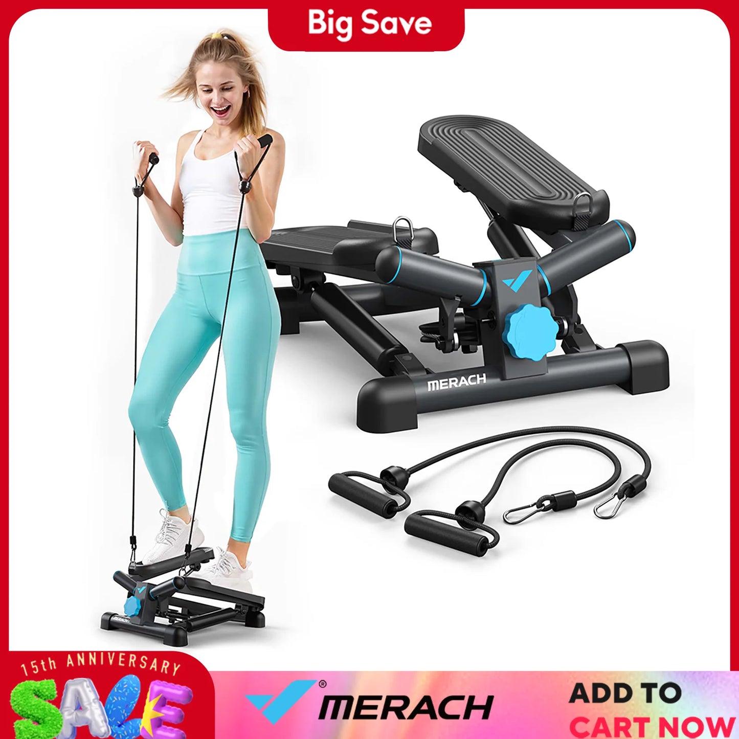 MERACH Mini Stepper For Exercise Twist Stair Stepper 330Lbs Capacity With Resistance Band For Fitness Home Gym