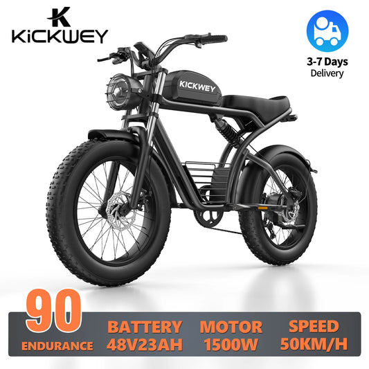 Kickwey K7 adult E-bike 1500W 48V 23Ah battery commute Electric Bike,20-inch Fat Tire E-Mountain bike