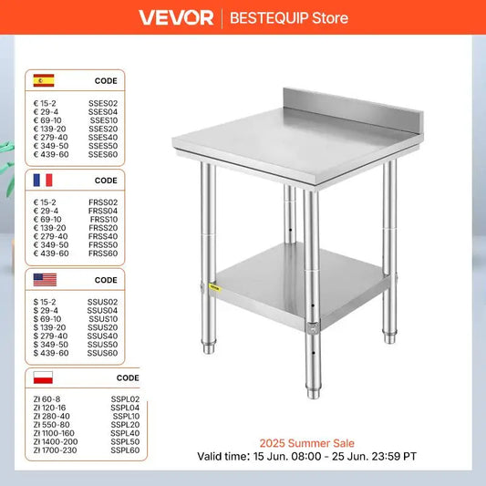 SucceBuy Kitchen Work Bench Commercial Catering Table Worktable with Undershelf Stainless Steel 330LBS 286LBS for Restaurant