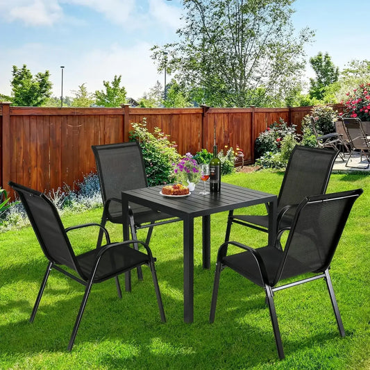 4PCS Garden Chairs Steel-iron+Teslin Fabric Folding High Back Balcony Chair Camping Chair Outdoor Seating Group Load 150kg