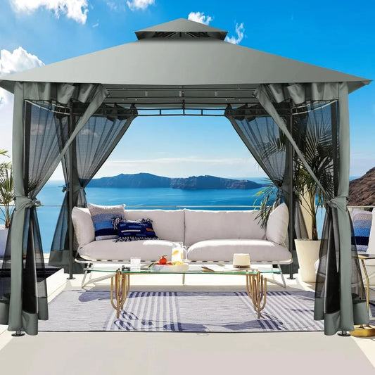 HOTEEL 10'x10' Outdoor Gazebo para Patio on Clearance with Netting, Waterproof Canopy Tent with Heavy Duty Steel Frame, High Win