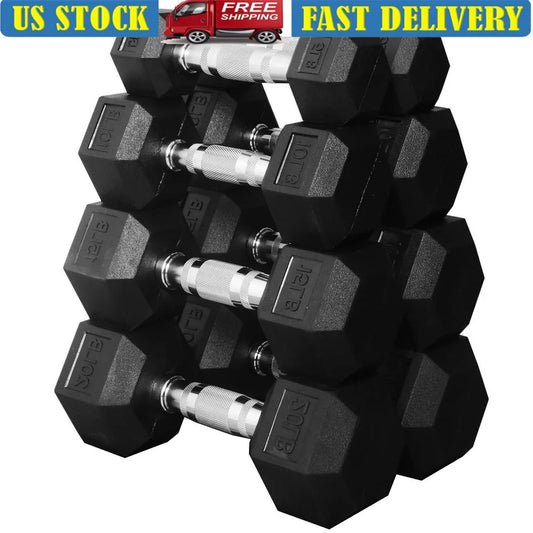 Hex Dumbbell Set 5 10 15 20 lb Durable Rubber Encased Grip