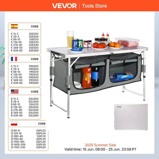VEVOR Camping Kitchen Table Quick set-up Folding Camping Table MDF Camping Table for Outdoor Picnics BBQ Camping RV Traveling