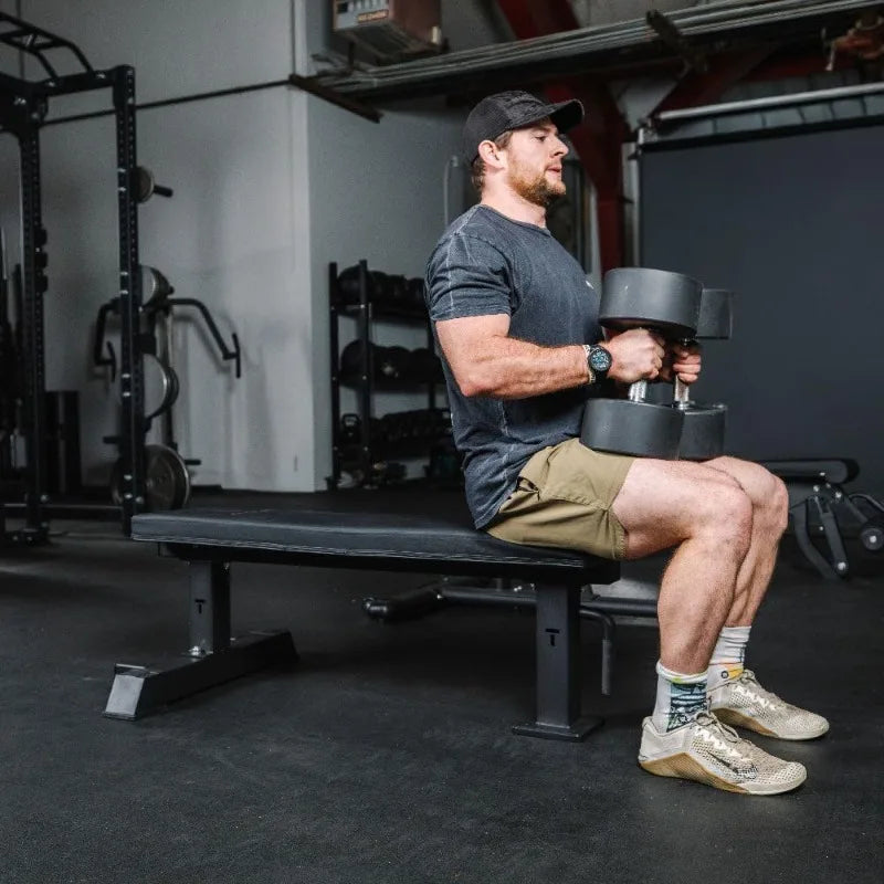 Titan Fitness Elite Series Single Post Flat Bench, 2.5" Thick HeftyGrip Vinyl Pad, Rated 1,000 LB
