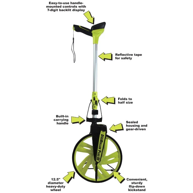 #6575 DigiRoller Plus III 12.5 Inch Estimators Electronic Distance Measuring Wheel with Large Backlit Digital Display