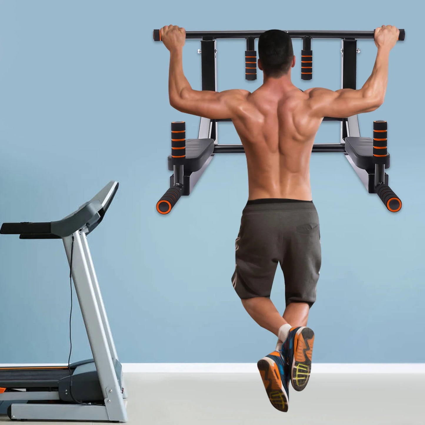 Training Equipment Fitness Dip Stand Supports to 440 Lbs, Wall Mounted Multifunctional for Indoor Home Gym Workout