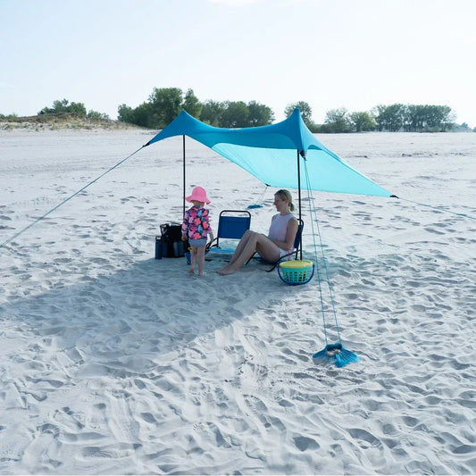 Easy Setup UV Protection Beach Tent with Sandbags Stability Stakes Lightweight Outdoor Shade Shelter