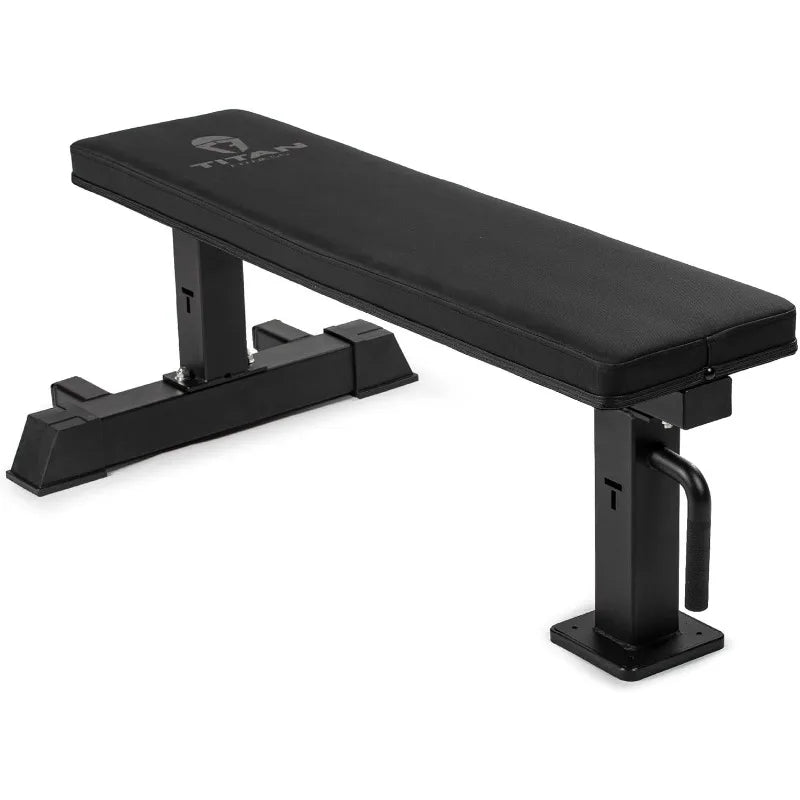 Titan Fitness Elite Series Single Post Flat Bench, 2.5" Thick HeftyGrip Vinyl Pad, Rated 1,000 LB