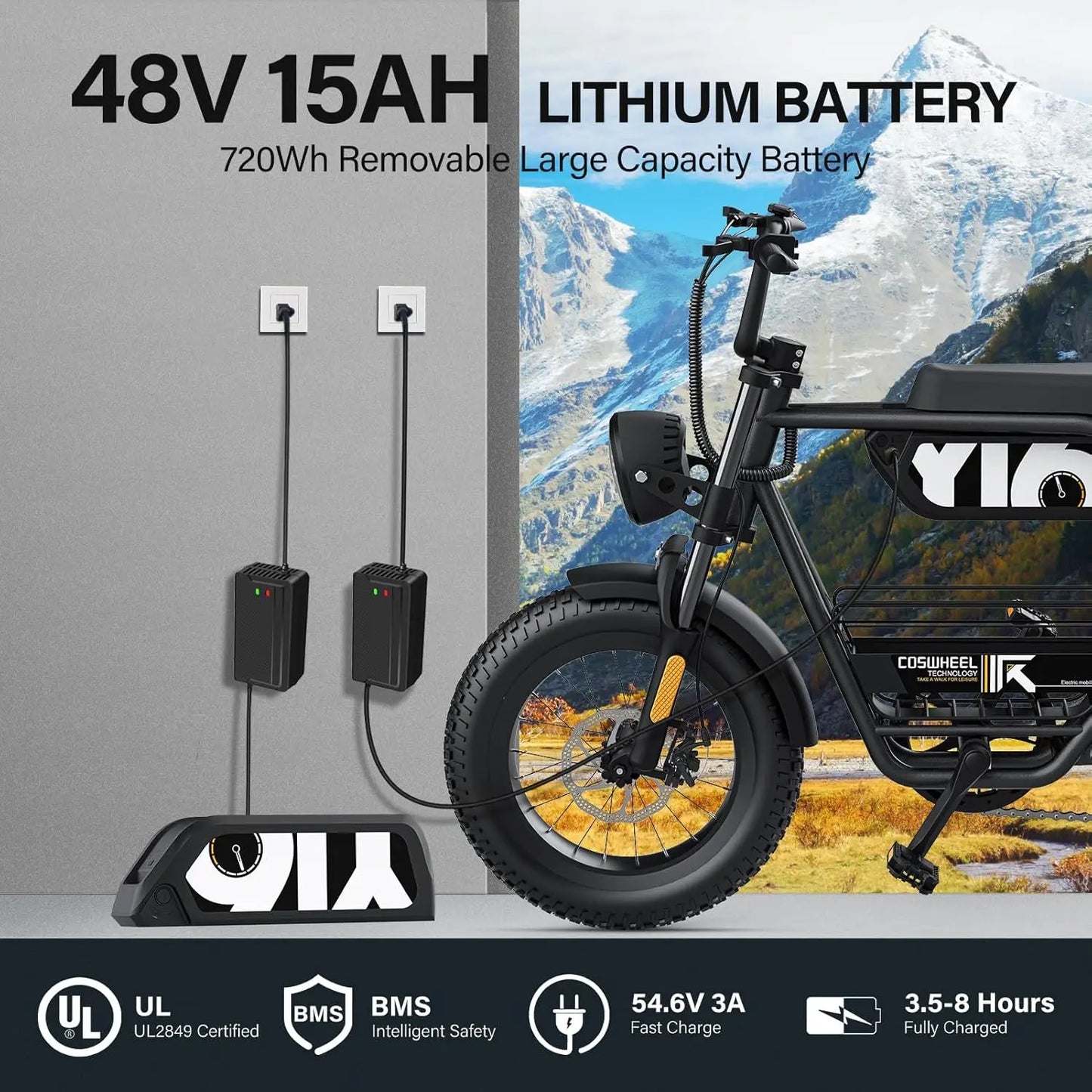 Coswheel Electric Bike Y16 1000W Fat Tire Commuting E-Bike 48V 15AH Mountain Electric Bike Adult Off-Road Electric bicycle