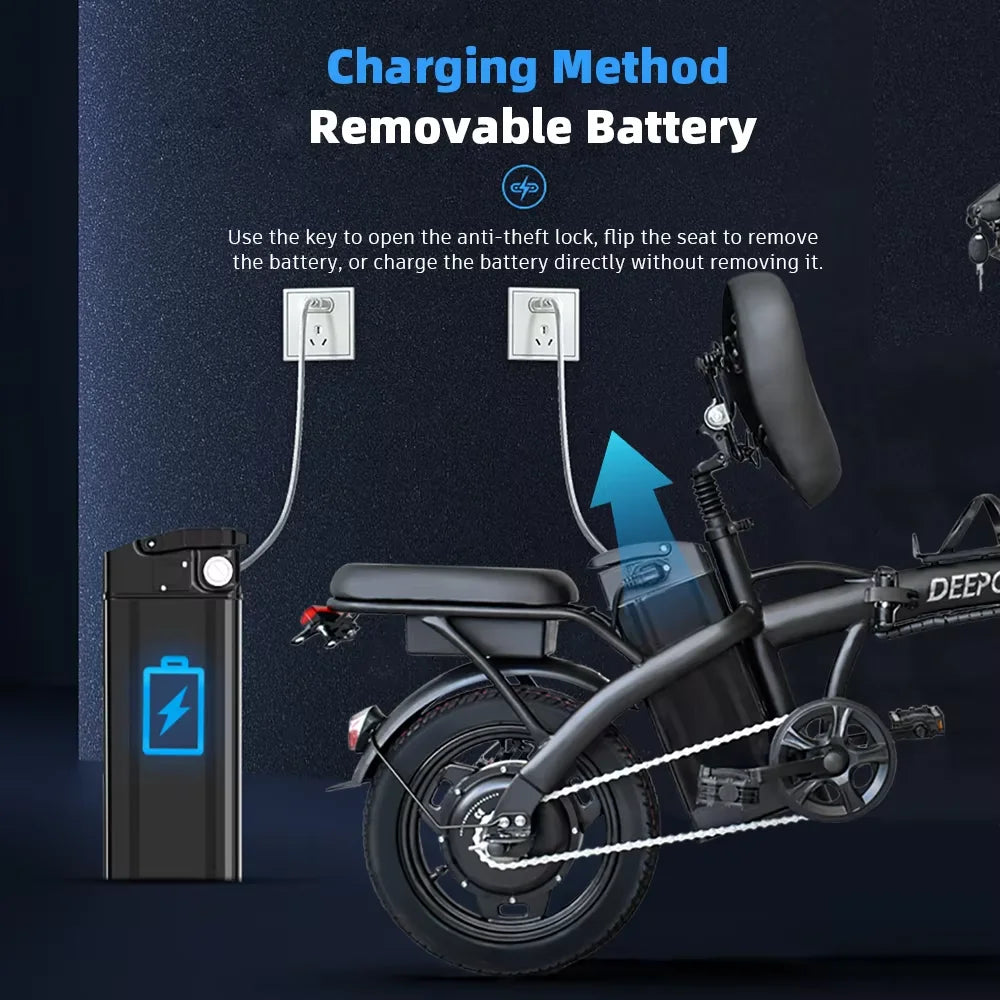 DEEPOWER K100 Electric Bike 400W 48V 10AH/30AH Foldable Adult Mini Ebike for City Commuters, Urban Commuting Electric Bicycle